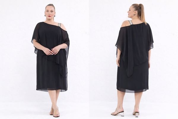 Immagine di CURVY GIRL CHIFFON DRESS WITH SPARKLES ON SHOULDER